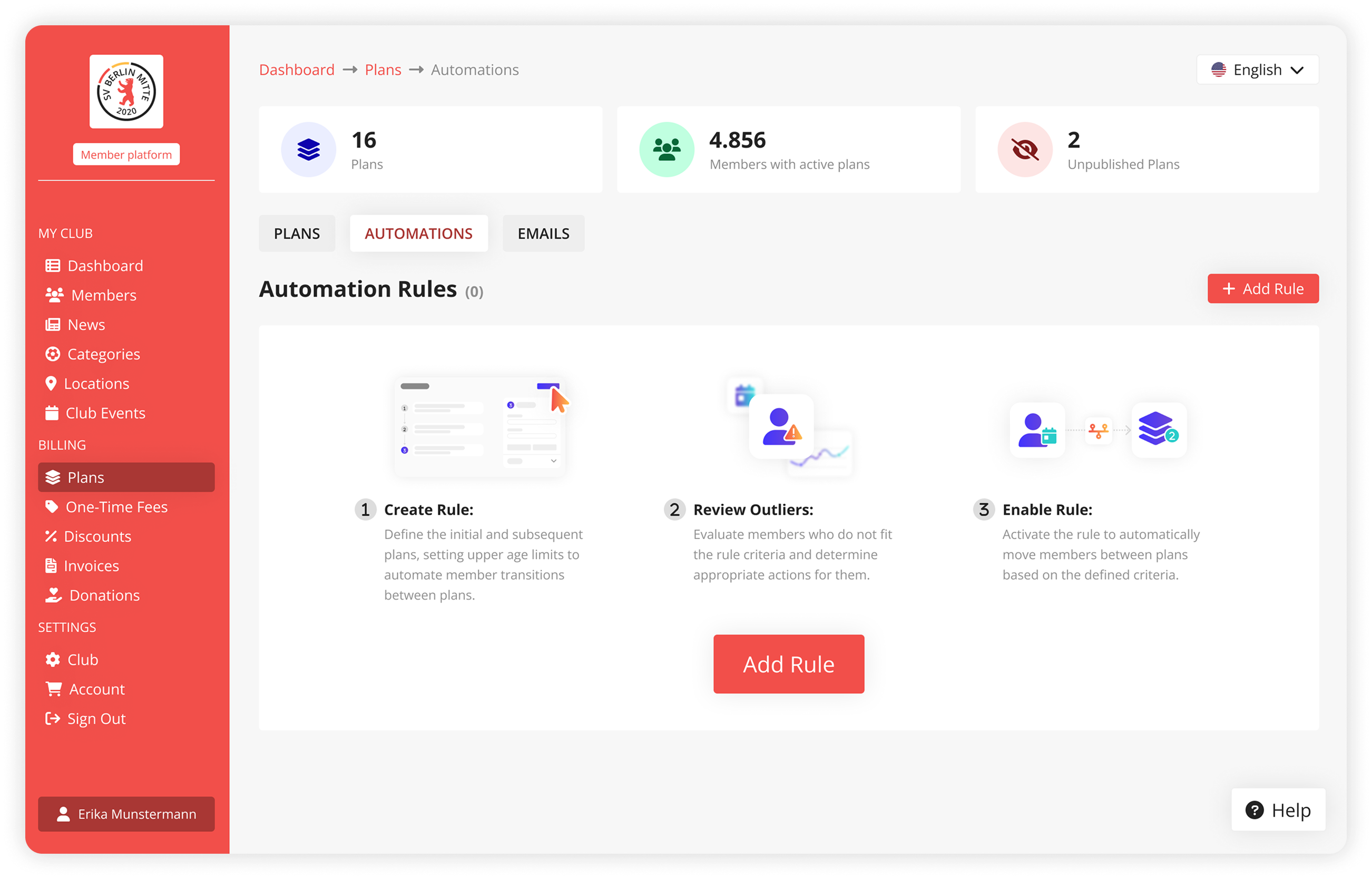 Screenshot of the subscription management interface