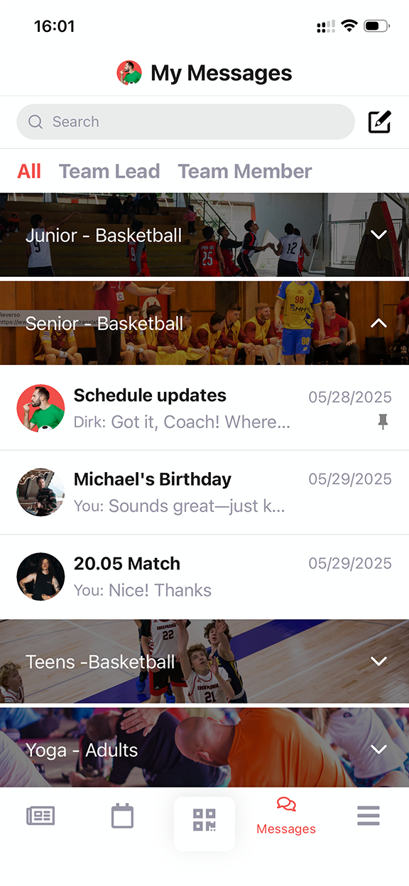 Threads organized by team