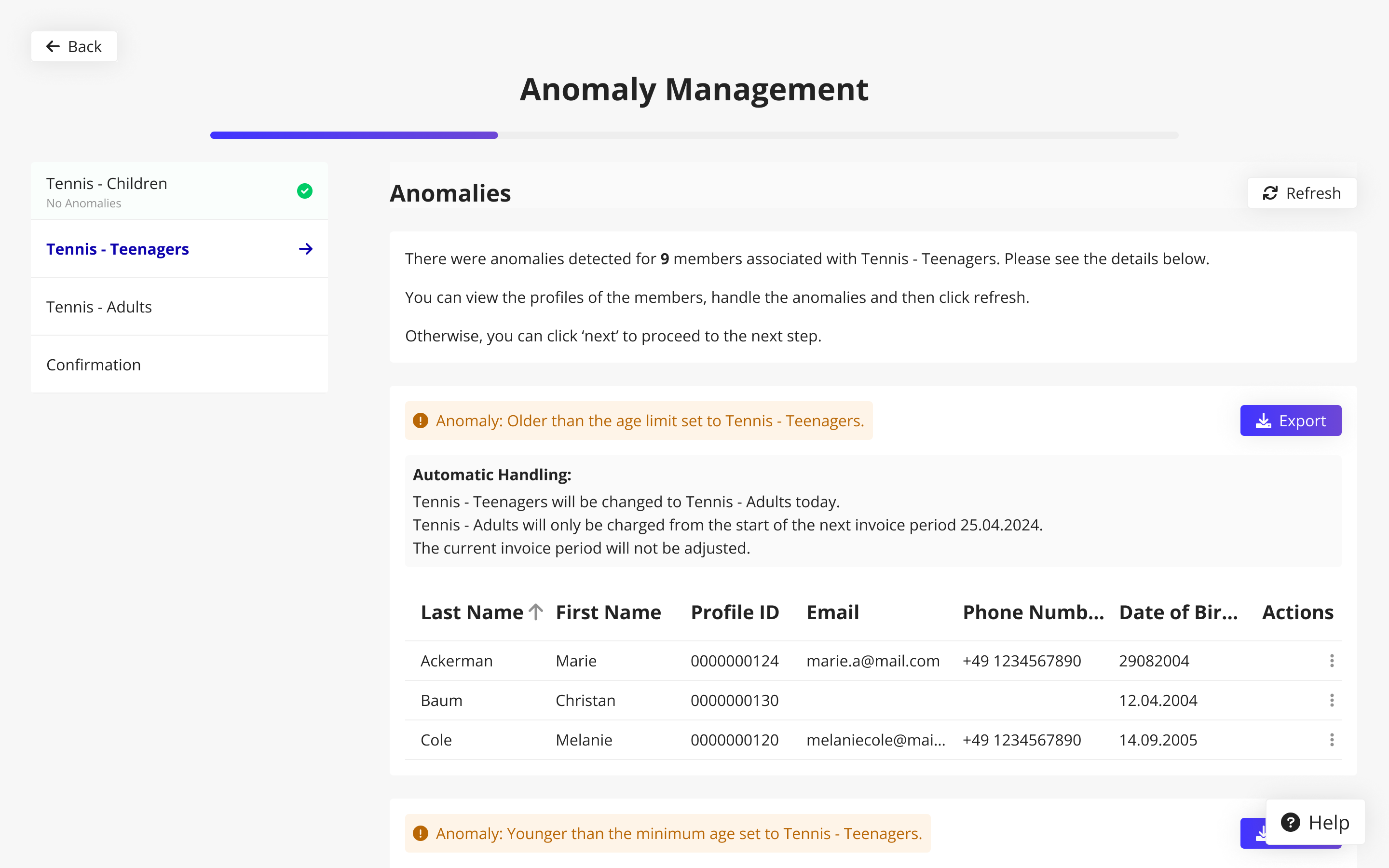 Detected anomalies can be reviewed and either resolved manually or handled automatically before the rule runs.