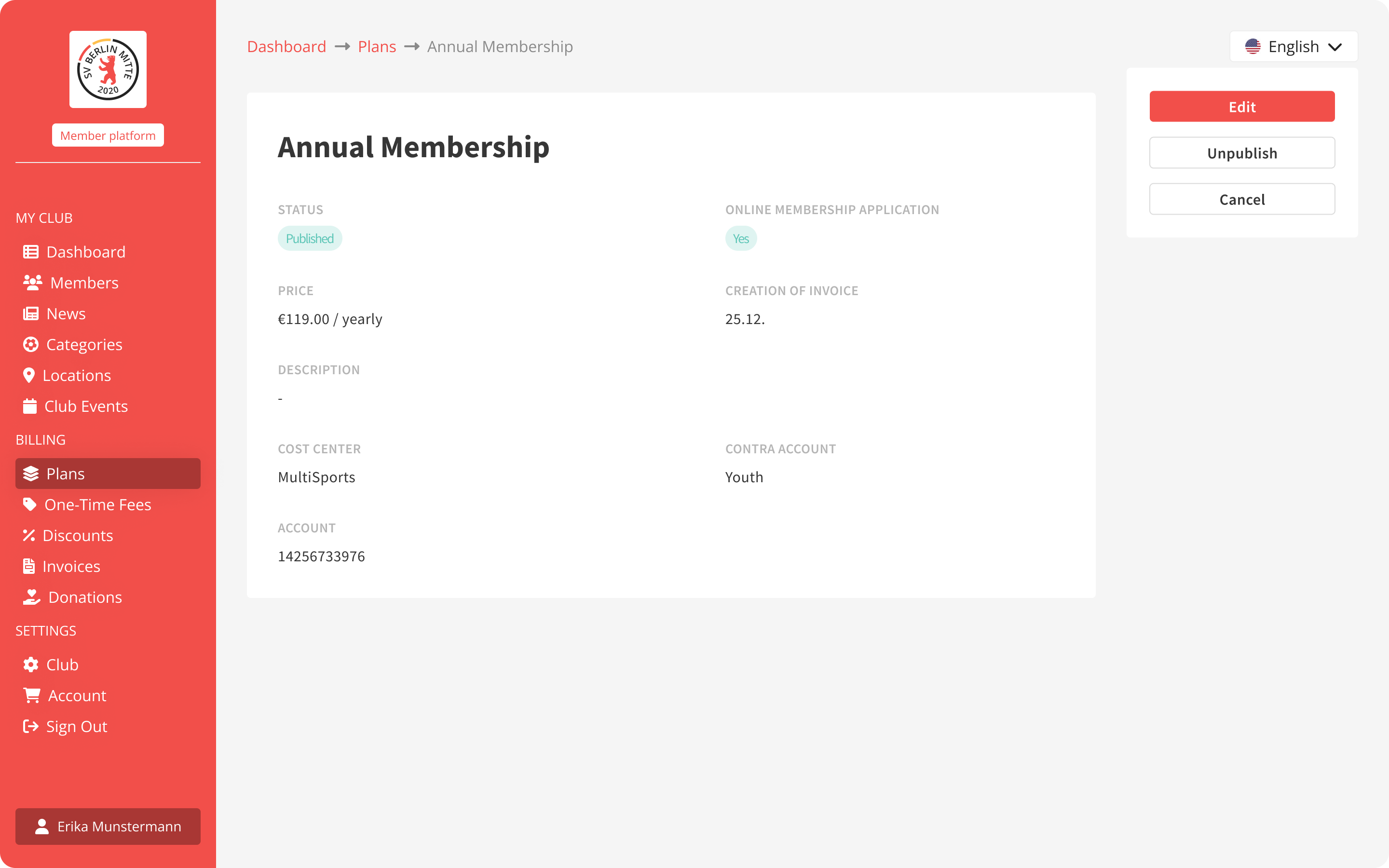 The old admin panel design for managing subscriptions