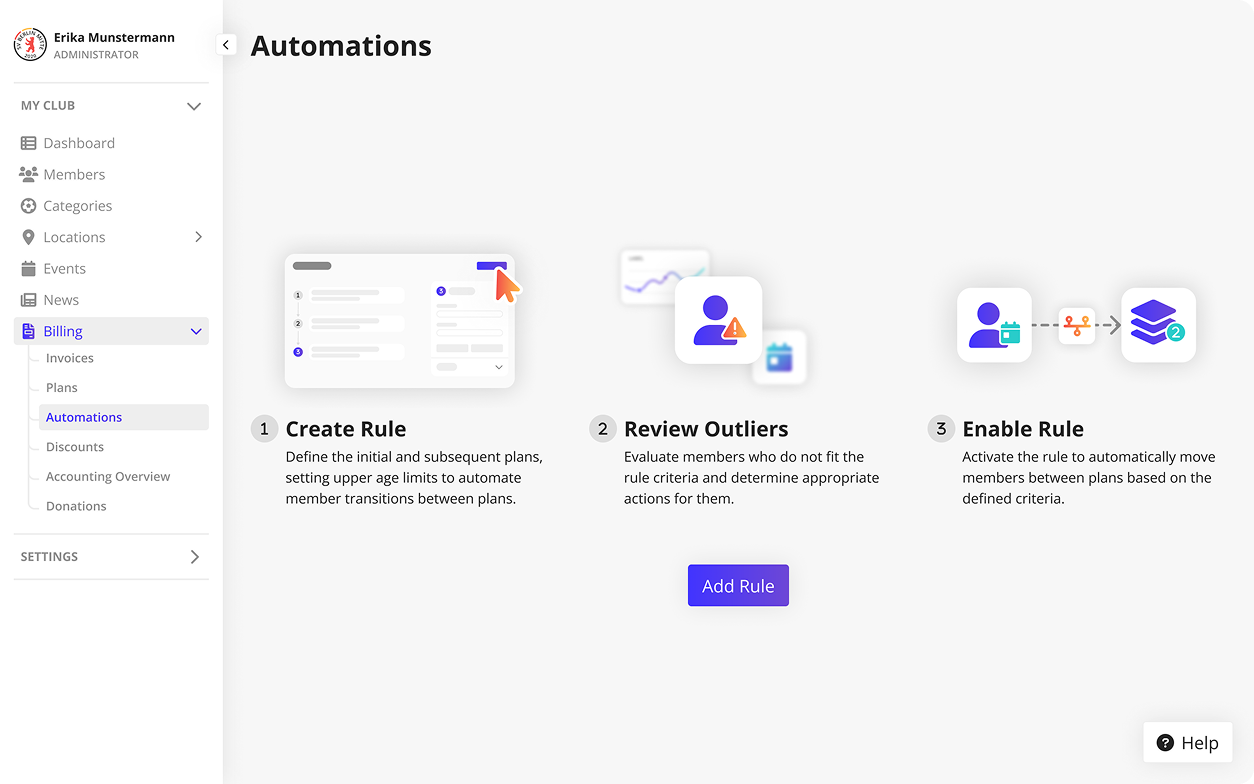 Screenshot of the subscription management interface
